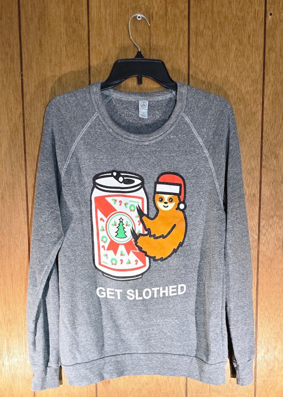 Alternative Women's M Get Slothed Christmas Sloth Sweatshirt Gray Holiday